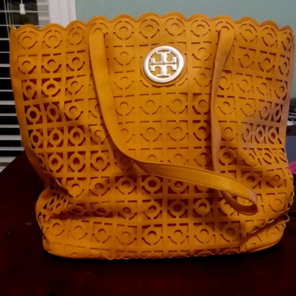 Tory Burch Yellow Scalloped Tote Bag